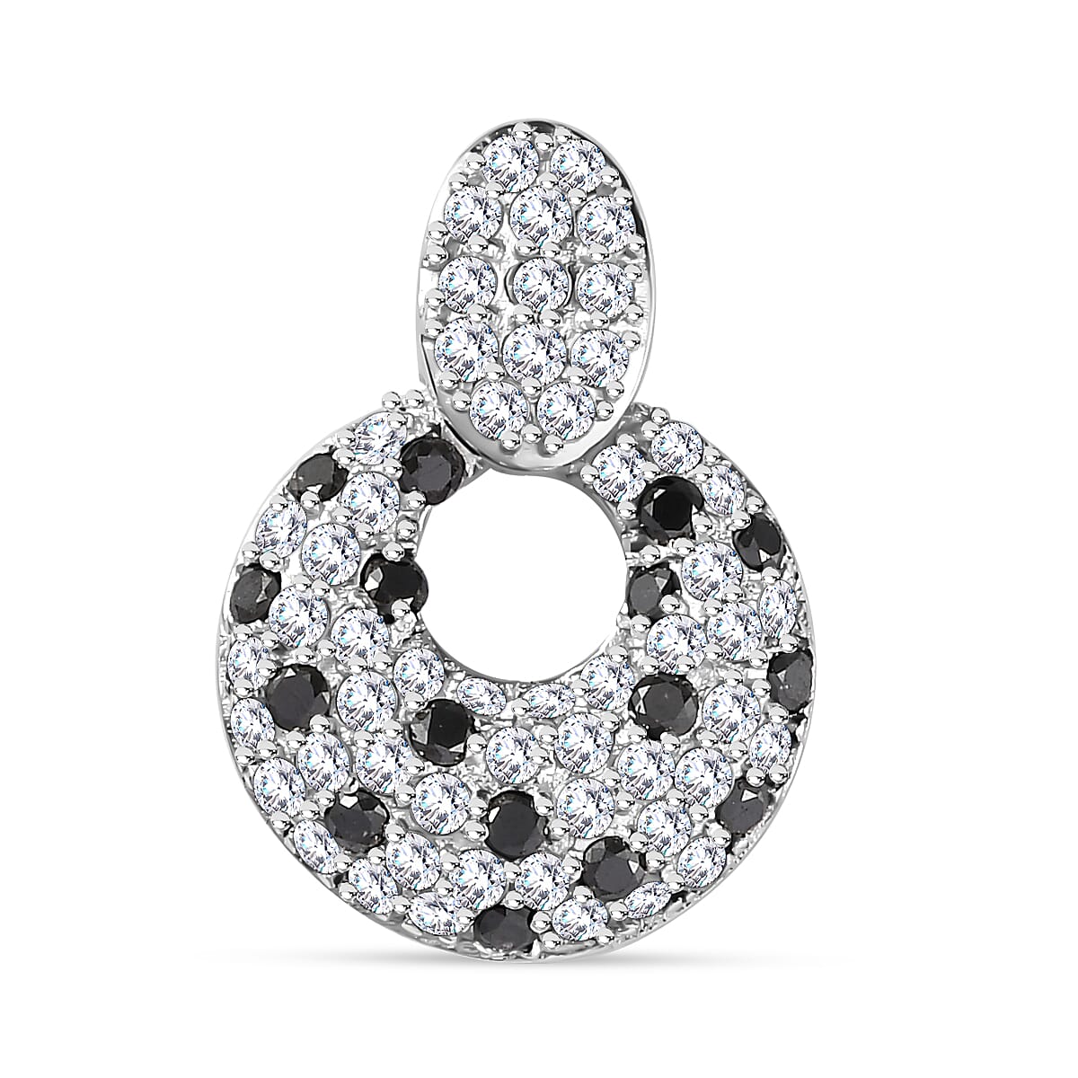White Diamond & Black Diamond Pendant in Platinum Overlay Sterling Silver 1.00 Ct