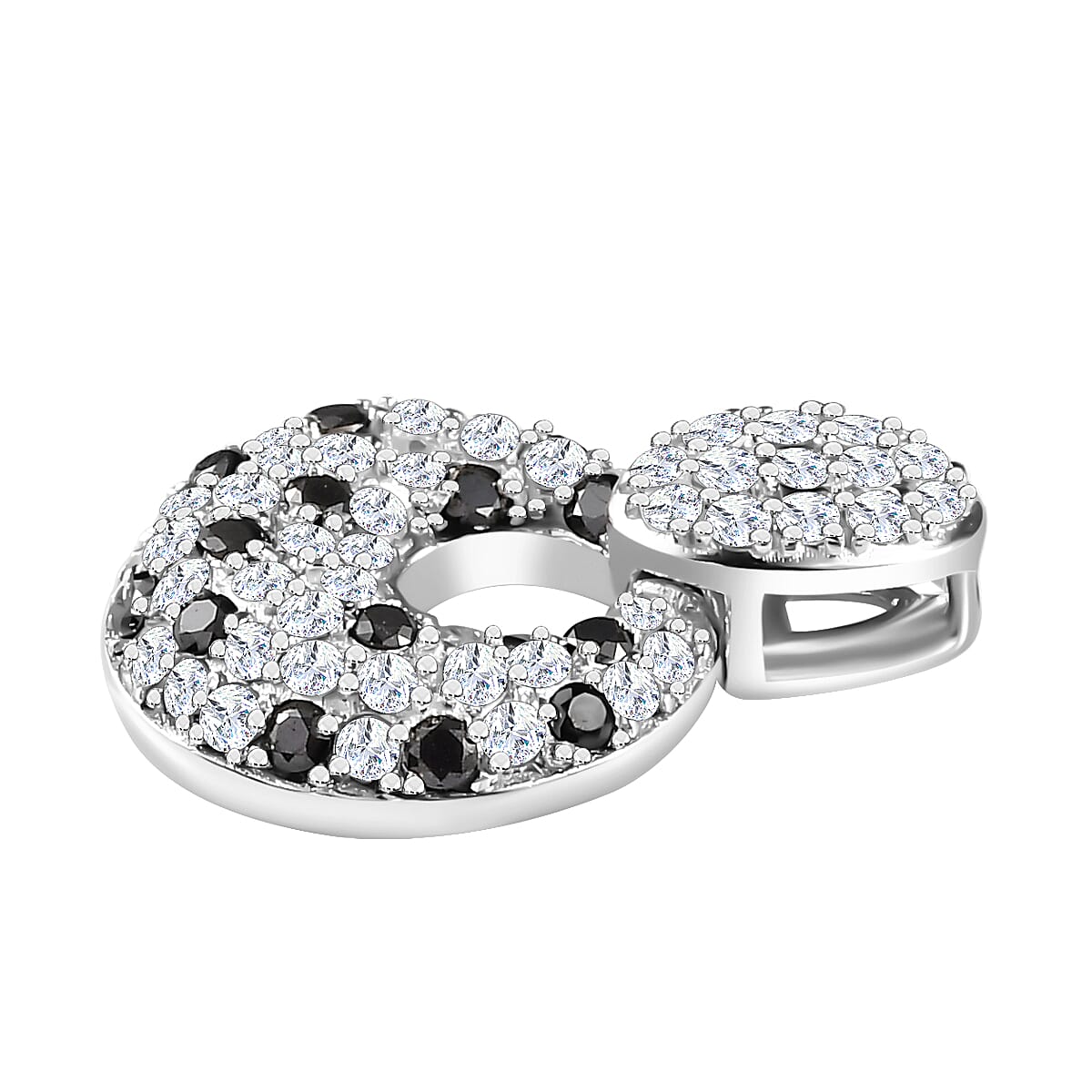 White Diamond & Black Diamond Pendant in Platinum Overlay Sterling Silver 1.00 Ct
