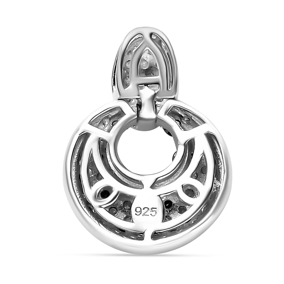 White Diamond & Black Diamond Pendant in Platinum Overlay Sterling Silver 1.00 Ct