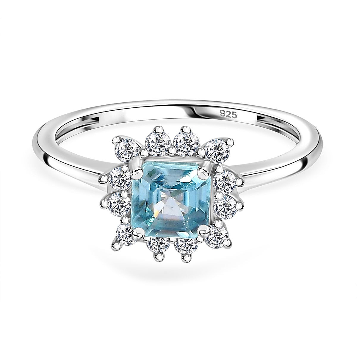 Blue & White Zircon Ring in Platinum Overlay Sterling Silver 1.25 Ct.