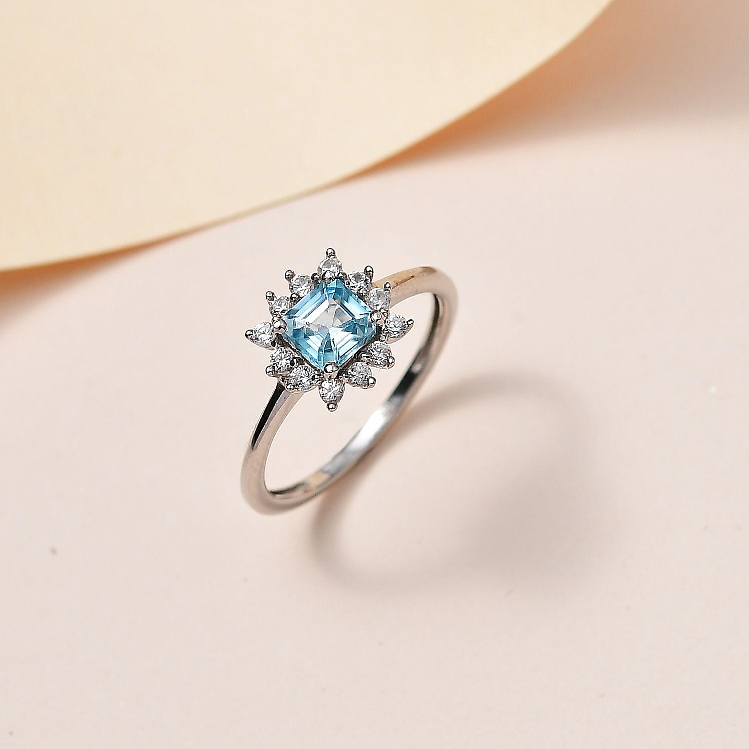 Blue & White Zircon Ring in Platinum Overlay Sterling Silver 1.25 Ct.