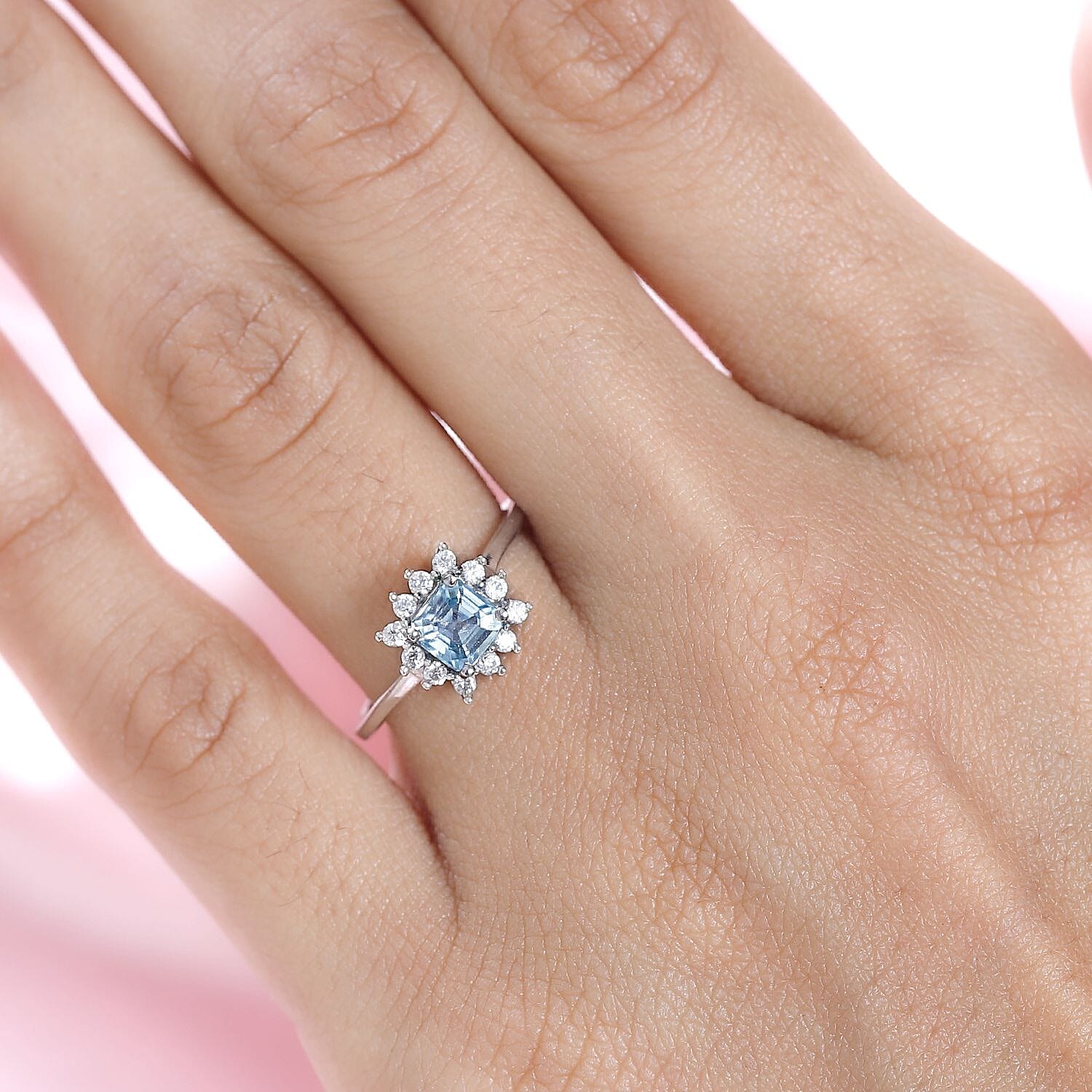 Blue & White Zircon Ring in Platinum Overlay Sterling Silver 1.25 Ct.