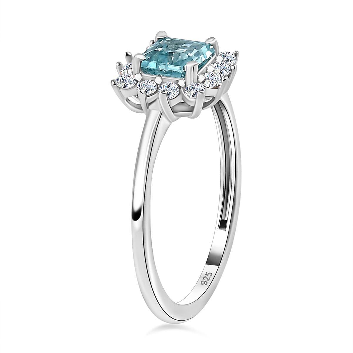 Blue & White Zircon Ring in Platinum Overlay Sterling Silver 1.25 Ct.