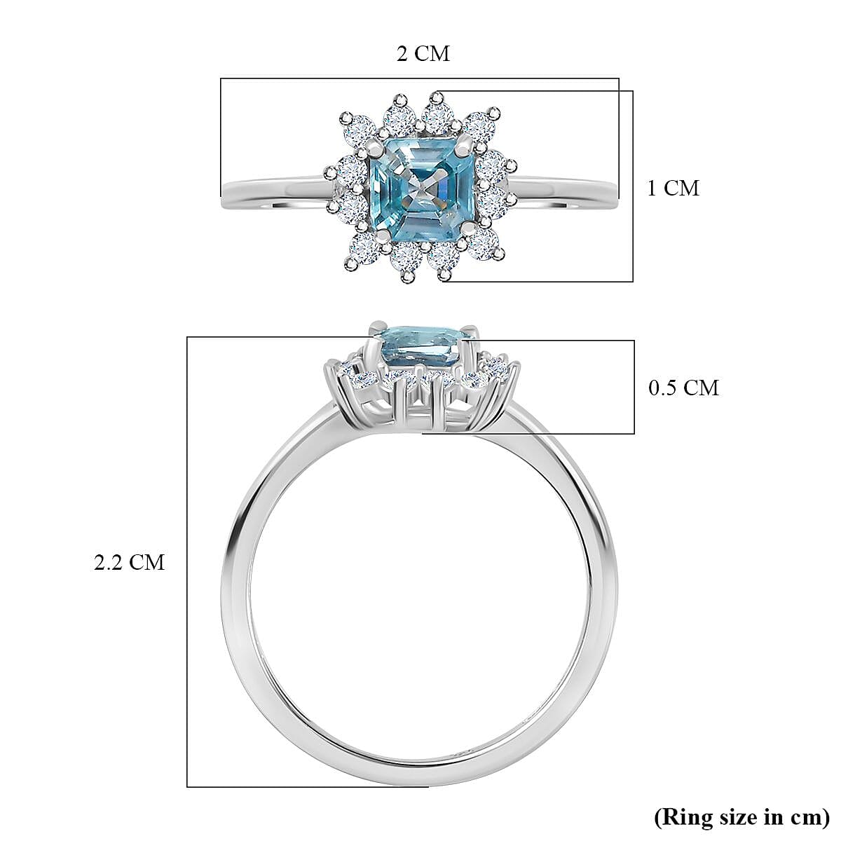 Blue & White Zircon Ring in Platinum Overlay Sterling Silver 1.25 Ct.