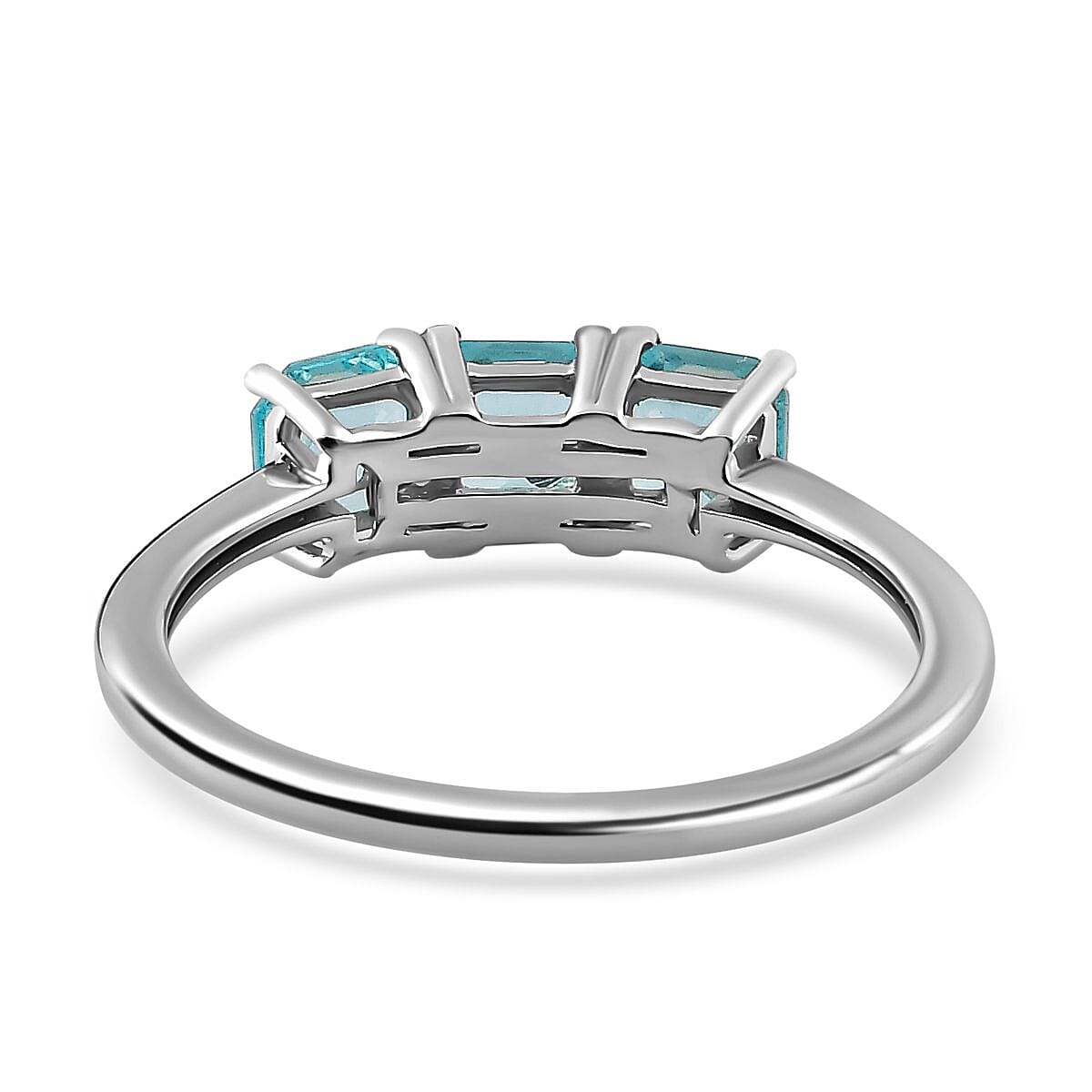 Blue Apatite 3 Stone Ring in Platinum Overlay Sterling Silver 1.10 Ct.