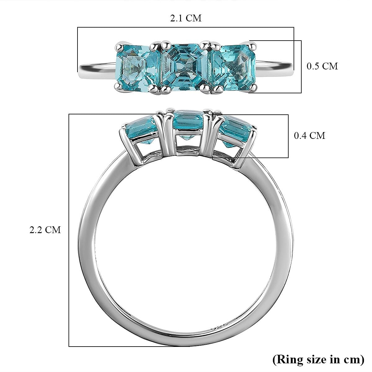 Blue Apatite 3 Stone Ring in Platinum Overlay Sterling Silver 1.10 Ct.