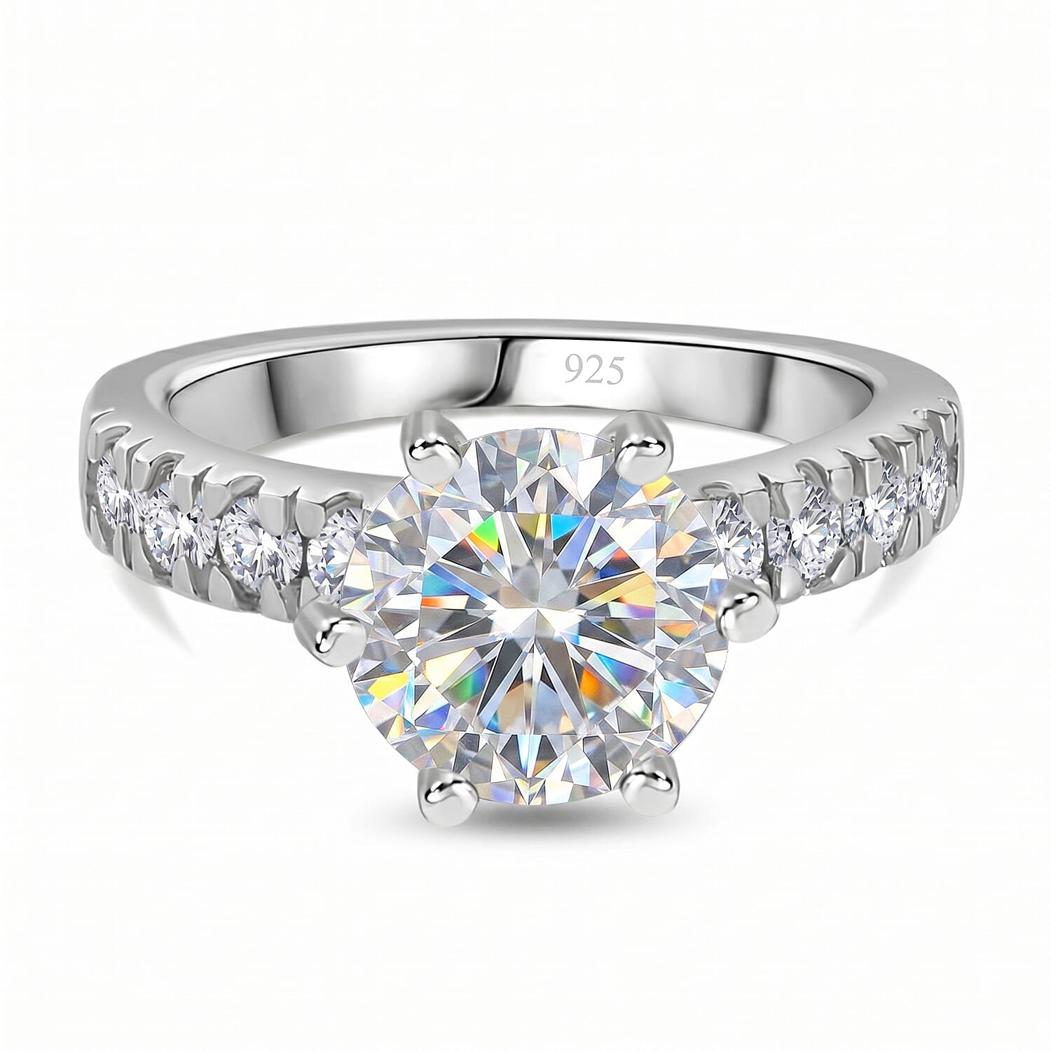 Royal Bali Collection - D'Joy Moissanite (120 Facets) Ring in Platinum Overlay Sterling Silver 2.96 Ct.