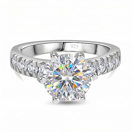Royal Bali Collection - D'Joy Moissanite (120 Facets) Ring in Platinum Overlay Sterling Silver 2.96 Ct.