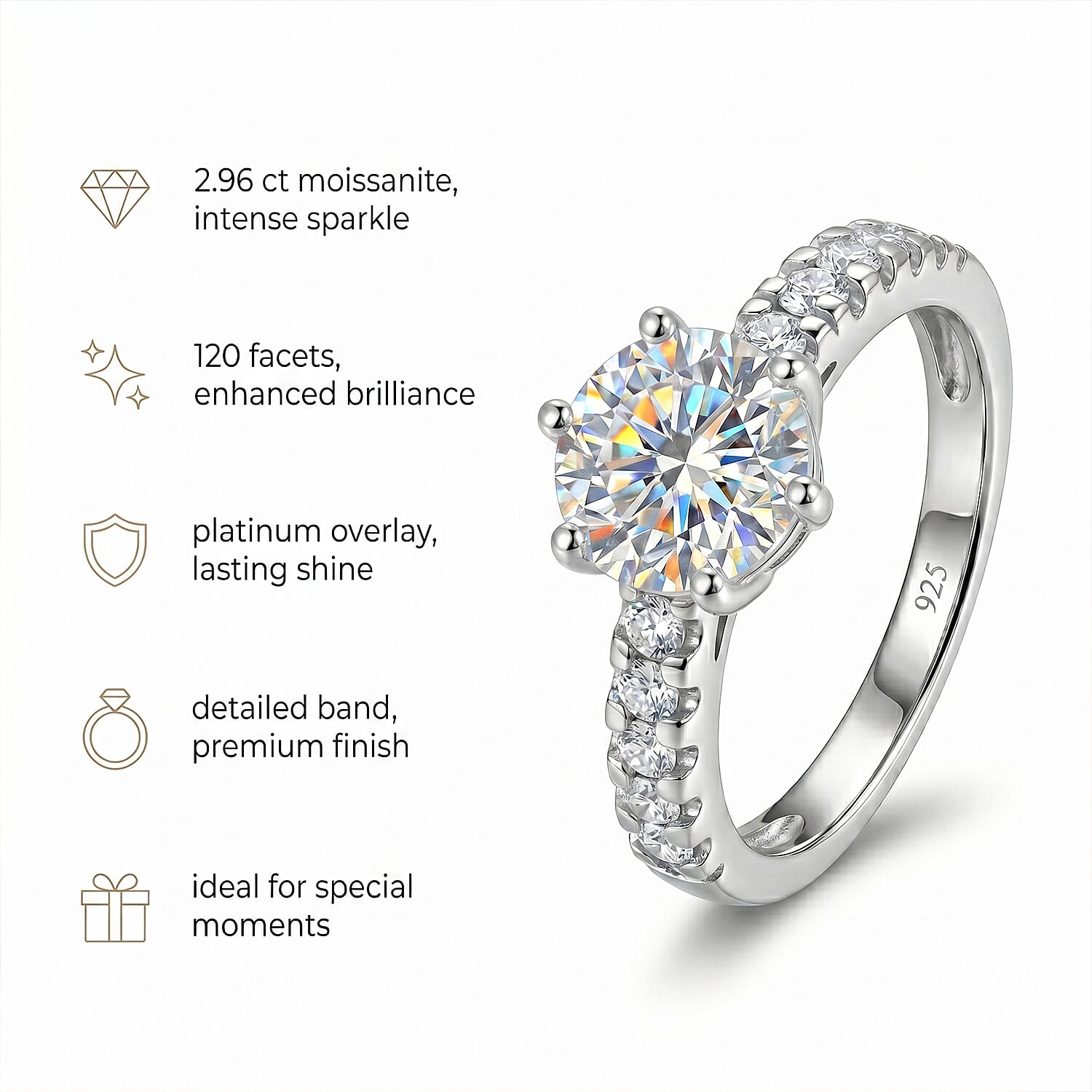 Royal Bali Collection - D'Joy Moissanite (120 Facets) Ring in Platinum Overlay Sterling Silver 2.96 Ct.