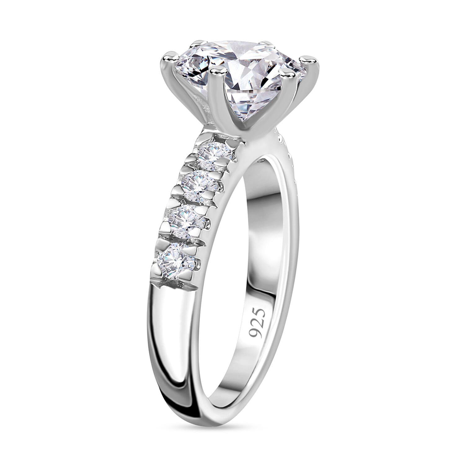 Royal Bali Collection - D'Joy Moissanite (120 Facets) Ring in Platinum Overlay Sterling Silver 2.96 Ct.