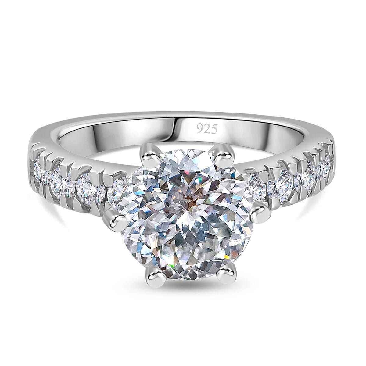 Moissanite (120 Facets) Ring in Platinum Overlay Sterling Silver 2.96 Ct.