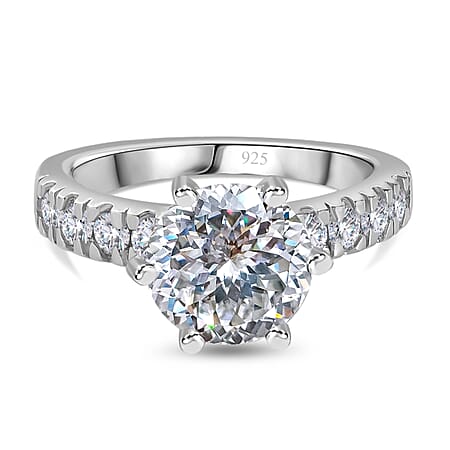 One Time Deal- Moissanite (120 Facets) Ring in Platinum Overlay ...