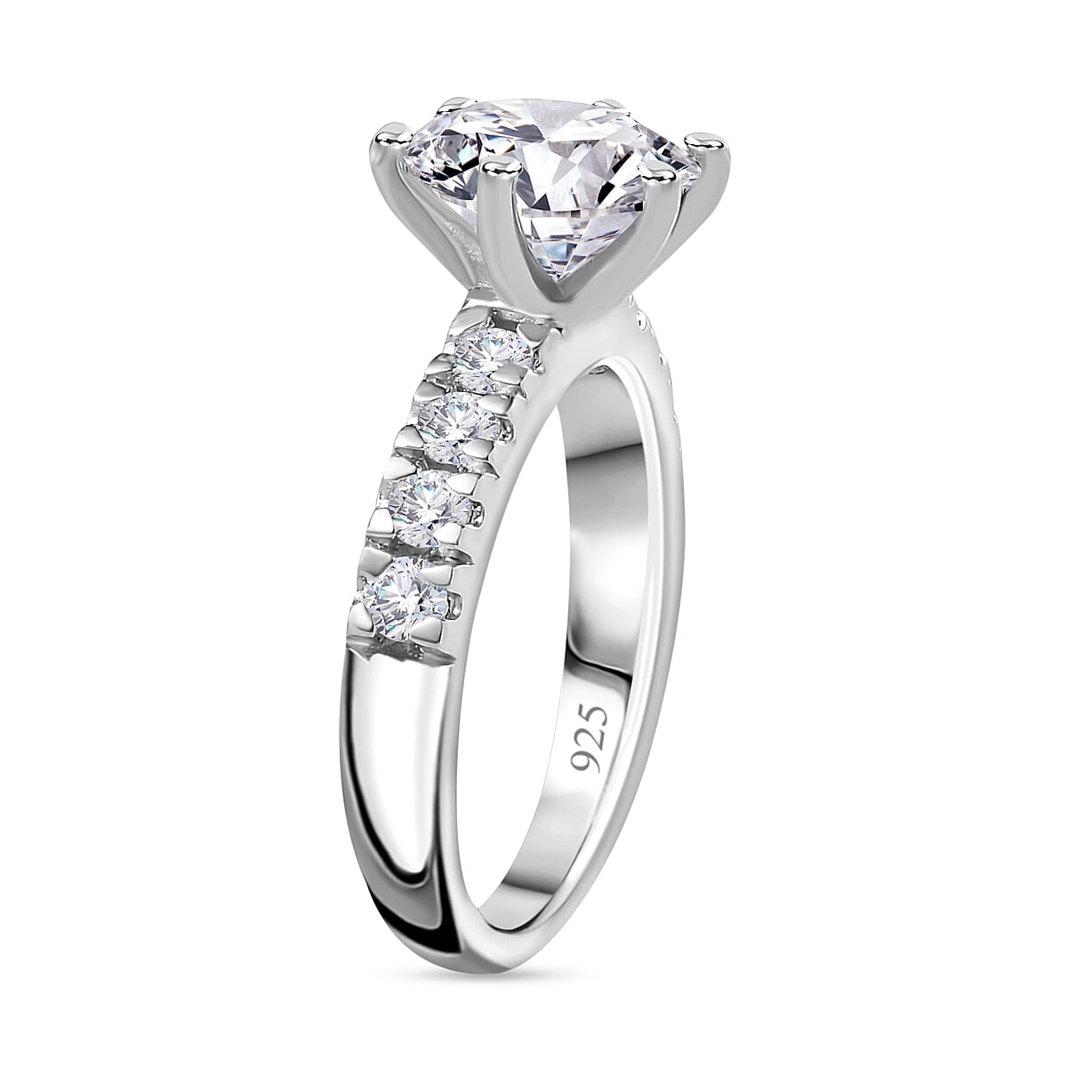 Moissanite (120 Facets) Ring in Platinum Overlay Sterling Silver 2.96 Ct.