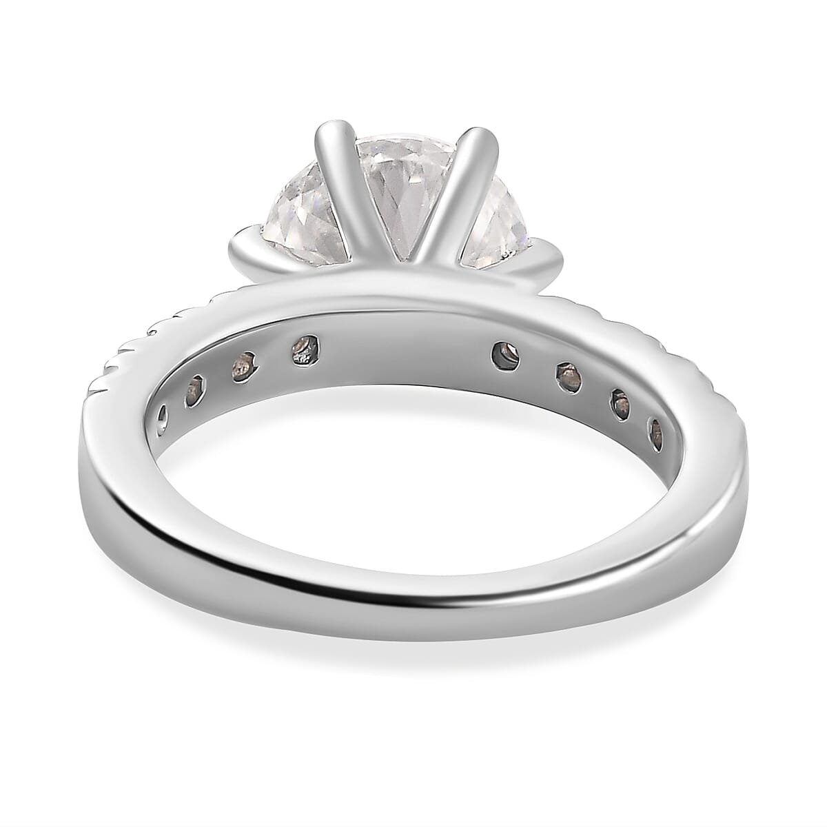 Moissanite (120 Facets) Ring in Platinum Overlay Sterling Silver 2.96 Ct.