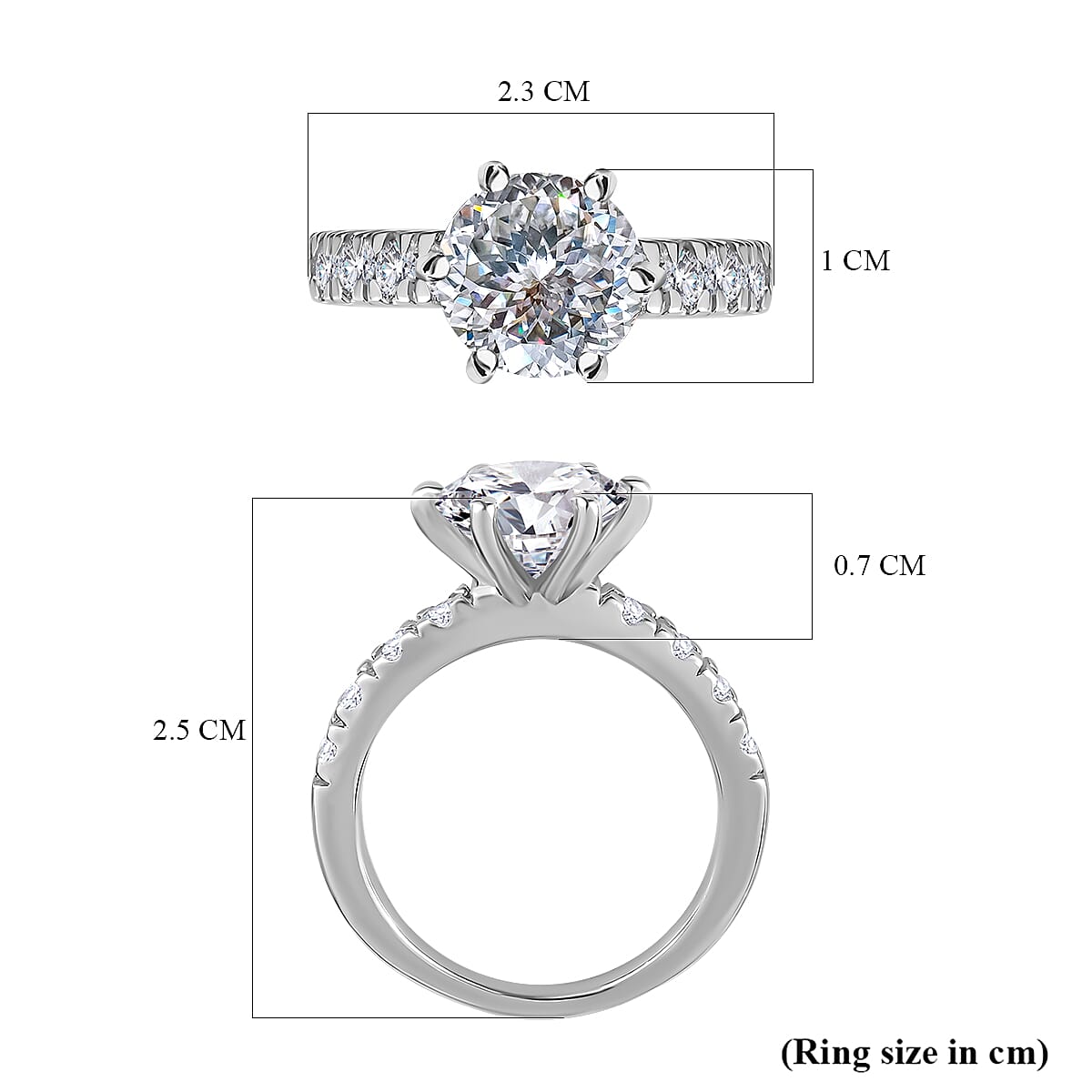 Moissanite (120 Facets) Ring in Platinum Overlay Sterling Silver 2.96 Ct.