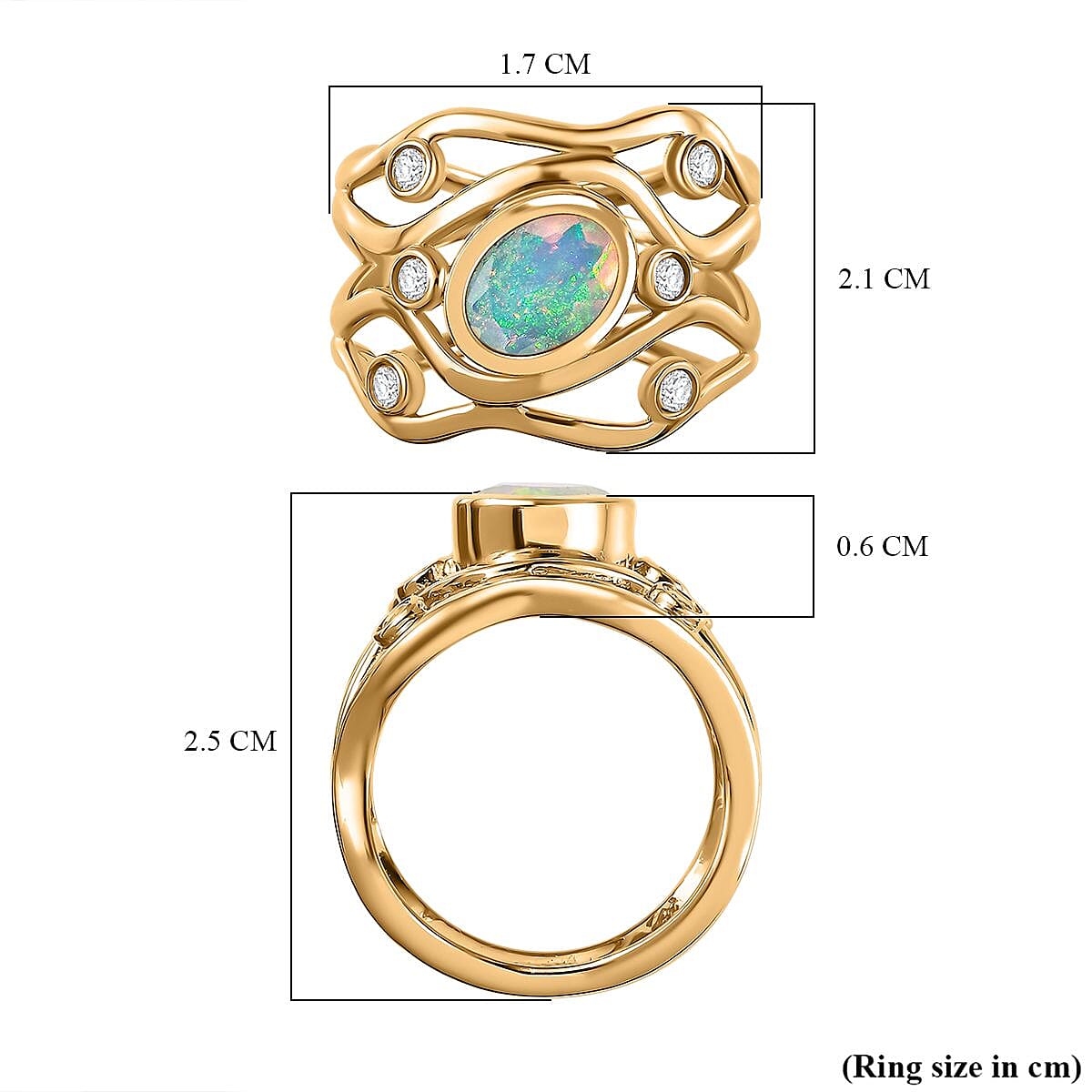 Ethiopian Welo Opal & Natural Zircon Ring in 18K Yellow Gold Vermeil Plated Sterling Silver 1.00 Ct, Silver Wt 6.00 GM Ethiopian Welo Opal & Natural Zircon Ring in 18K Yellow Gold Vermeil Plated Sterling Silver 1.00 Ct, Silver Wt 6.00 GM