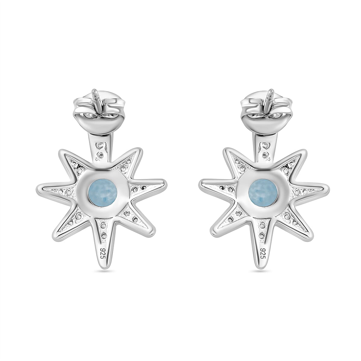 Larimar & Natural Zircon Earrings in Platinum Overlay Sterling Silver 1.60 Ct.