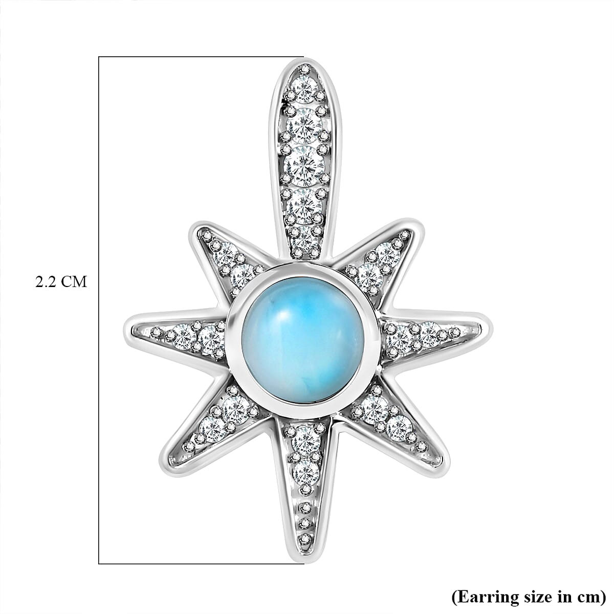 Larimar & Natural Zircon Earrings in Platinum Overlay Sterling Silver 1.60 Ct.