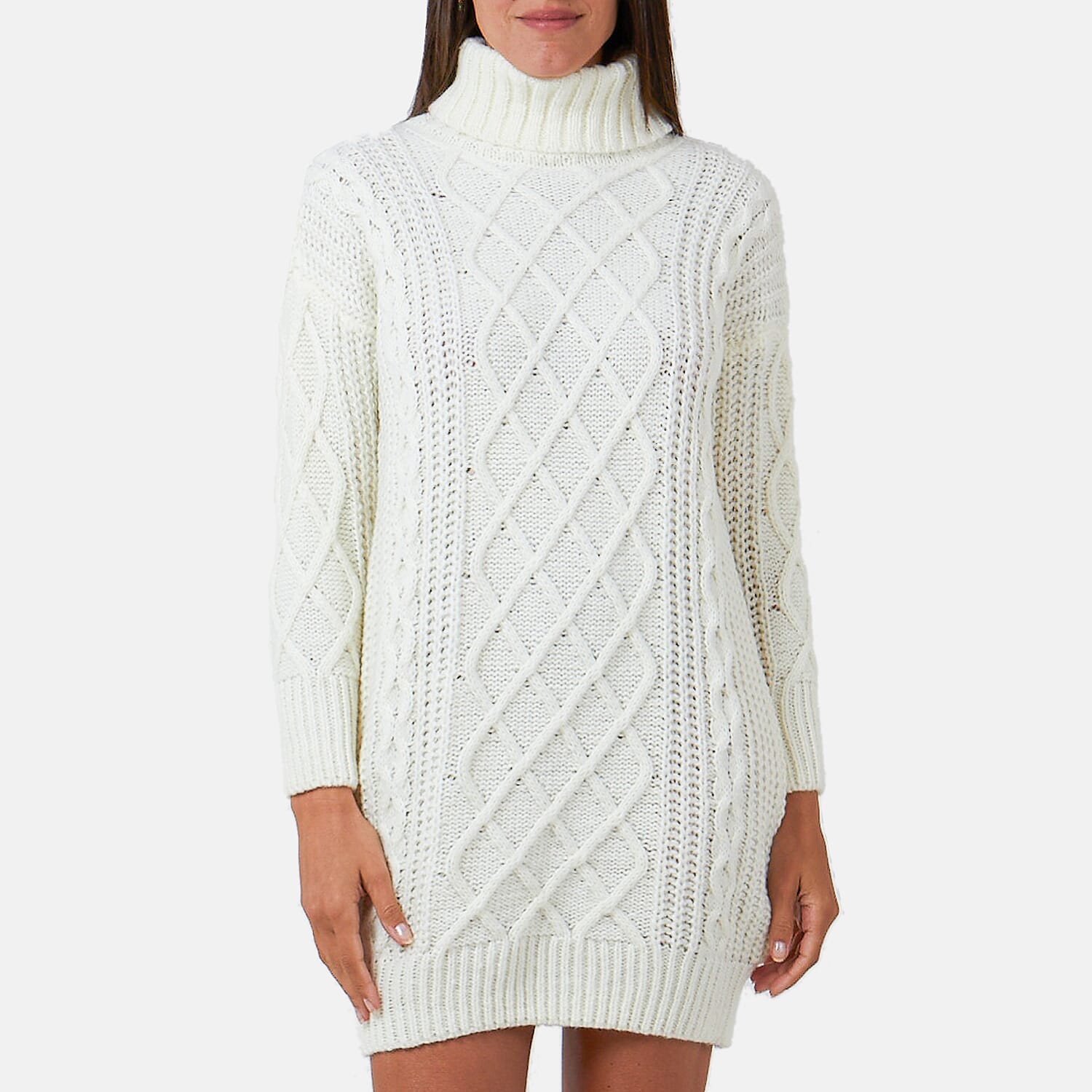 Nova of London Cable Knit Roll Neck Jumper (Size M-L) - Cream