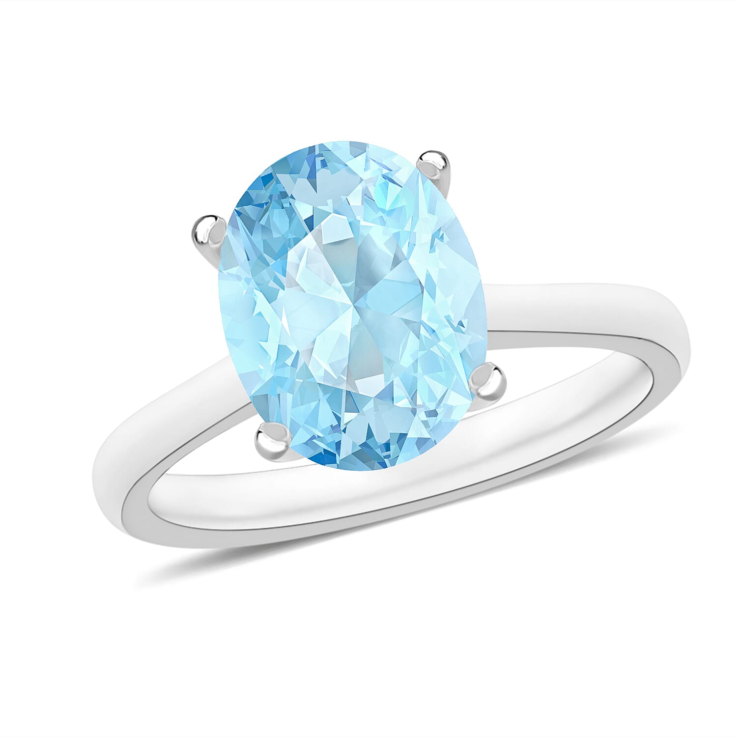 Aquamarine  Solitaire Ring in Sterling Silver