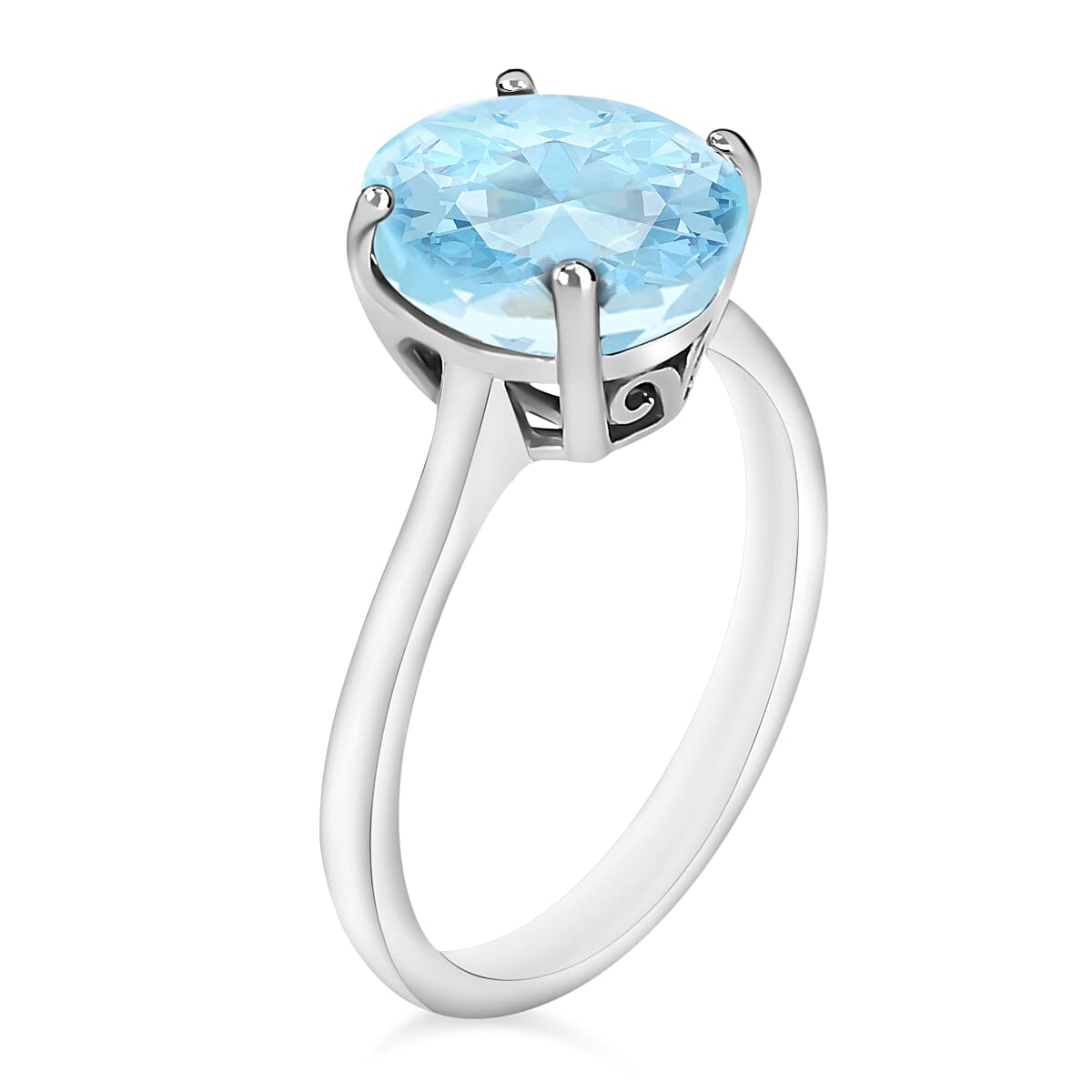Aquamarine  Solitaire Ring in Sterling Silver