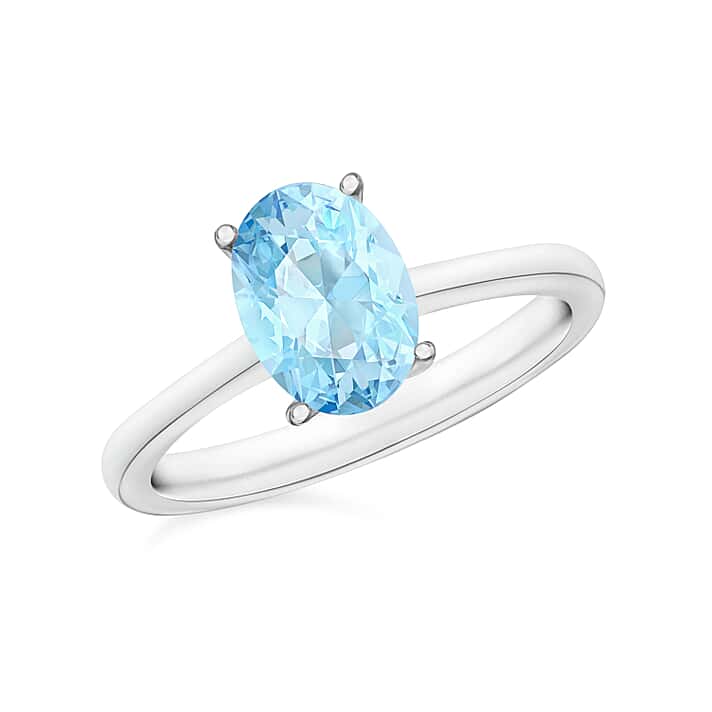 Aquamarine Ring in Platinum Overlay Sterling Silver 1.30 Ct