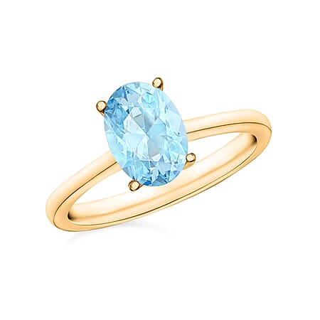 Aquamarine Ring in Vermeil Yellow Gold Sterling Silver 1.30 Ct