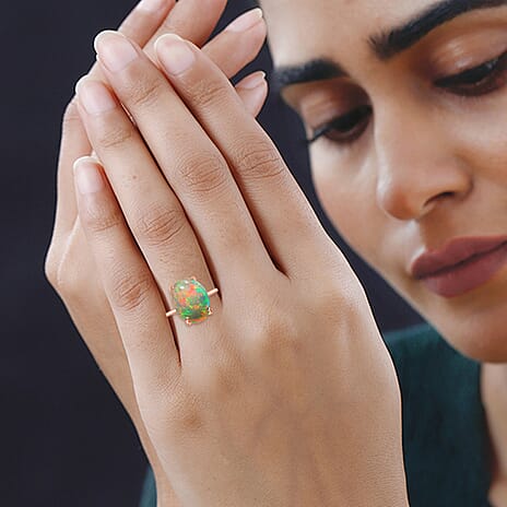 18K Rose Gold AAA Ethiopian Opal Solitaire Ring 8.55 Ct