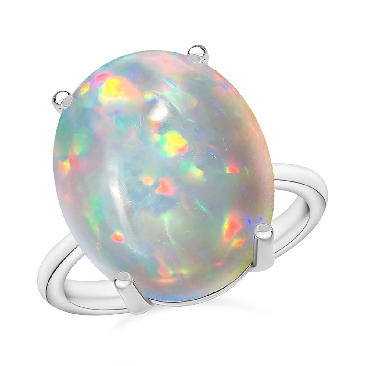 Ethiopian Opal  Solitaire Ring in Platinum Overlay Sterling Silver 5.00 ct  5.000  Ct.