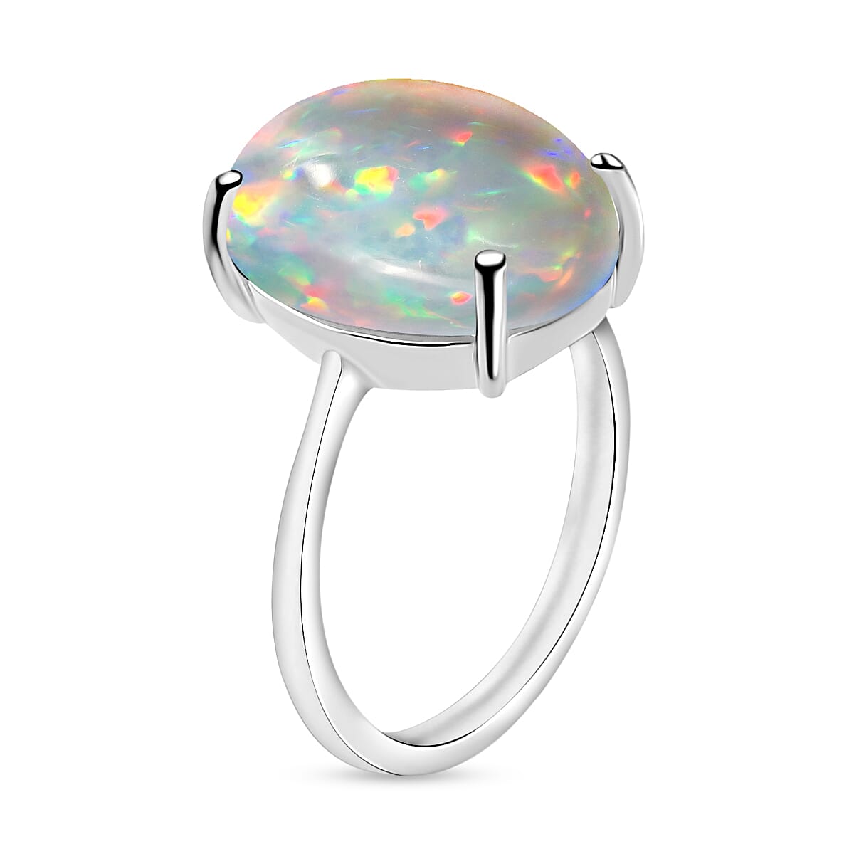 Ethiopian Opal  Solitaire Ring in Platinum Overlay Sterling Silver 5.00 ct  5.000  Ct.