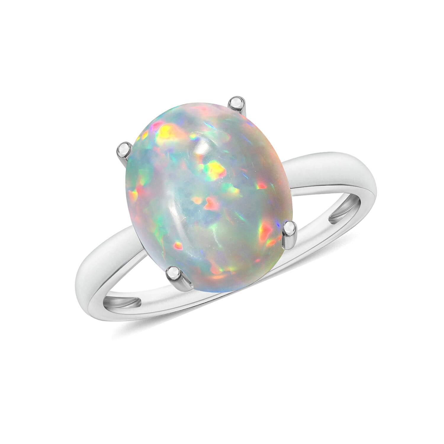 Ethiopian Opal  Solitaire Ring in Platinum Overlay Sterling Silver 2.40 ct  2.400  Ct.