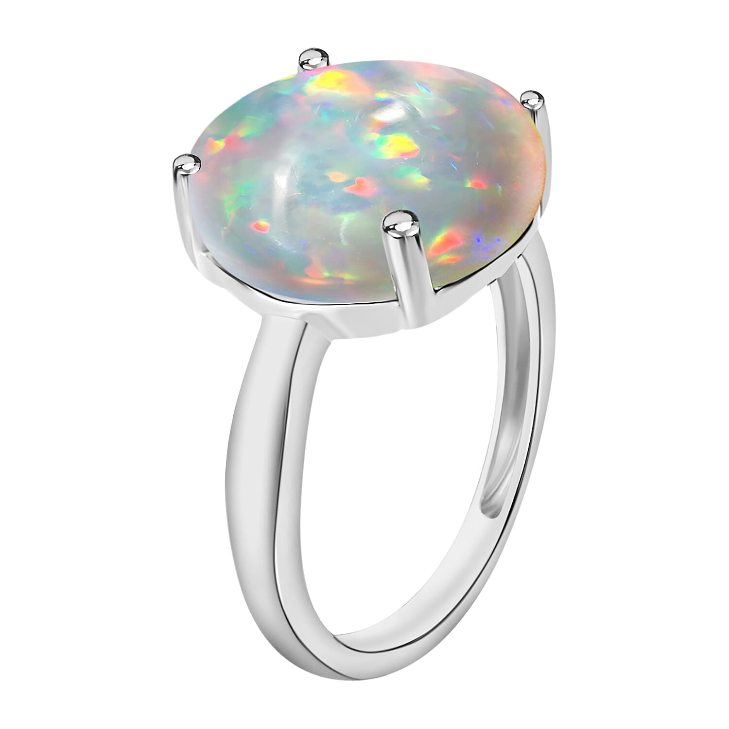 Ethiopian Opal  Solitaire Ring in Platinum Overlay Sterling Silver 2.40 ct  2.400  Ct.
