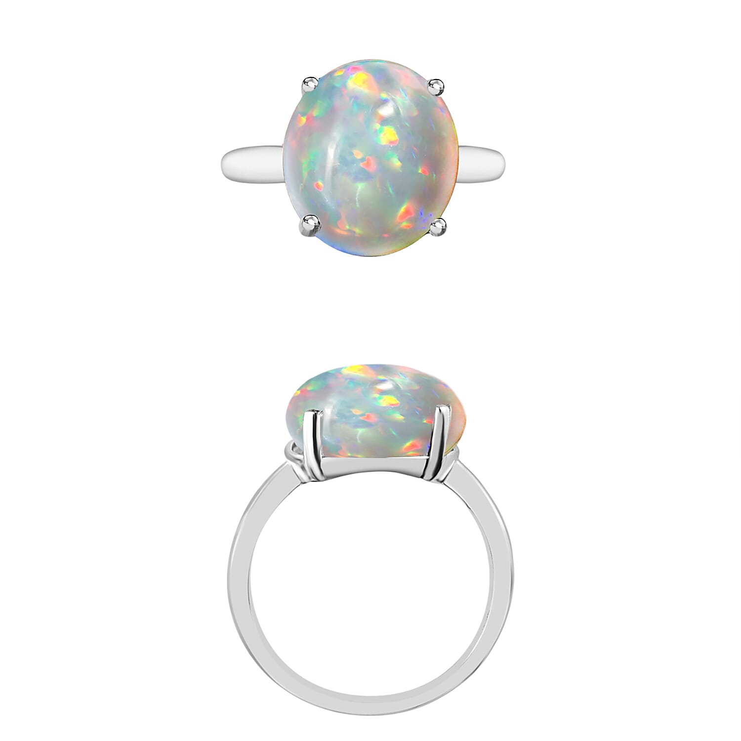 Ethiopian Opal  Solitaire Ring in Platinum Overlay Sterling Silver 2.40 ct  2.400  Ct.