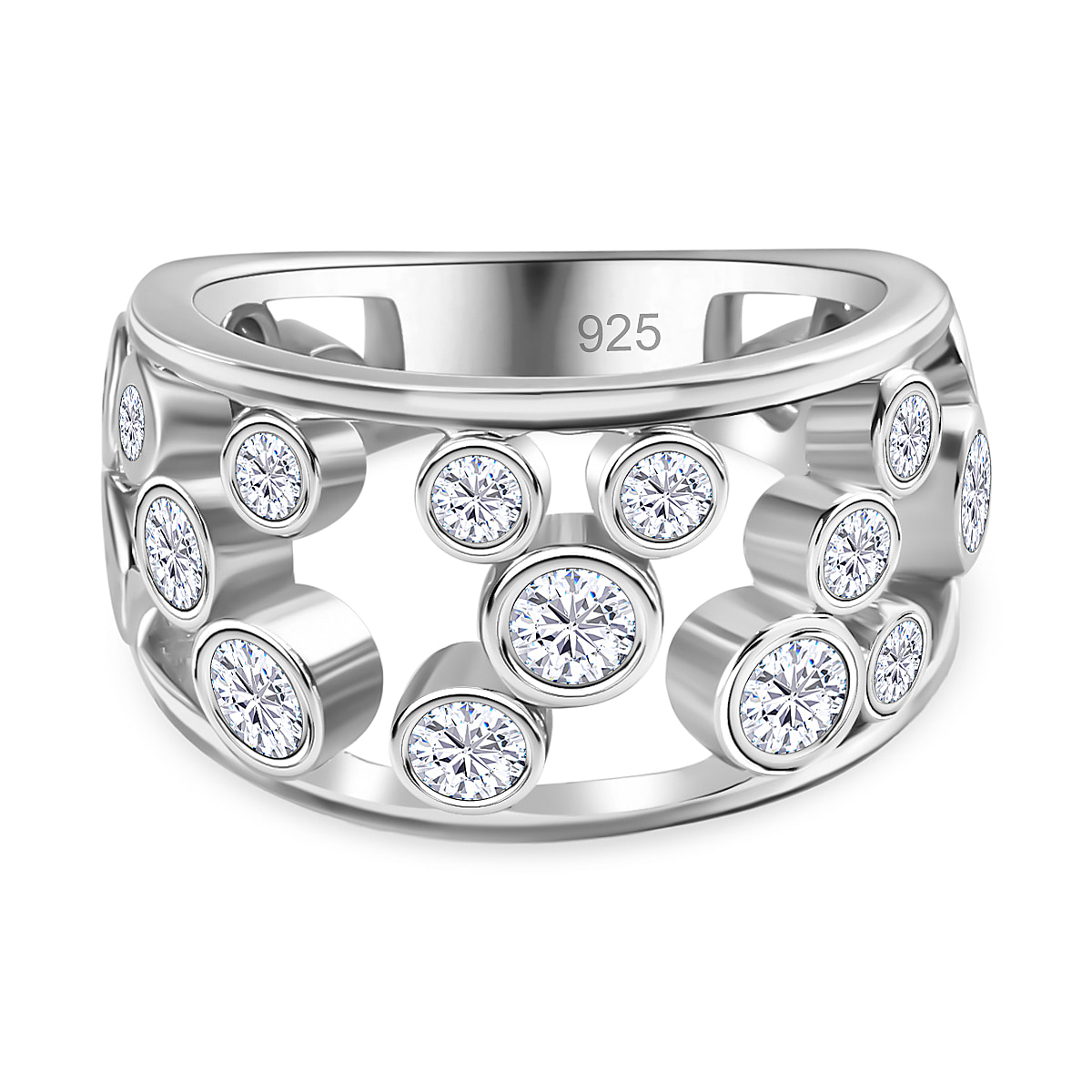 The Exclusive Moissanite Bubble Ring in Platinum Overlay Sterling Silver