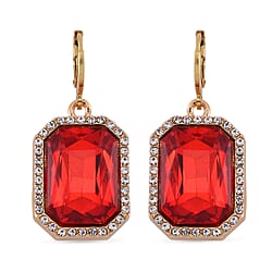 Red Glass and White Crystal Earring with Hoop