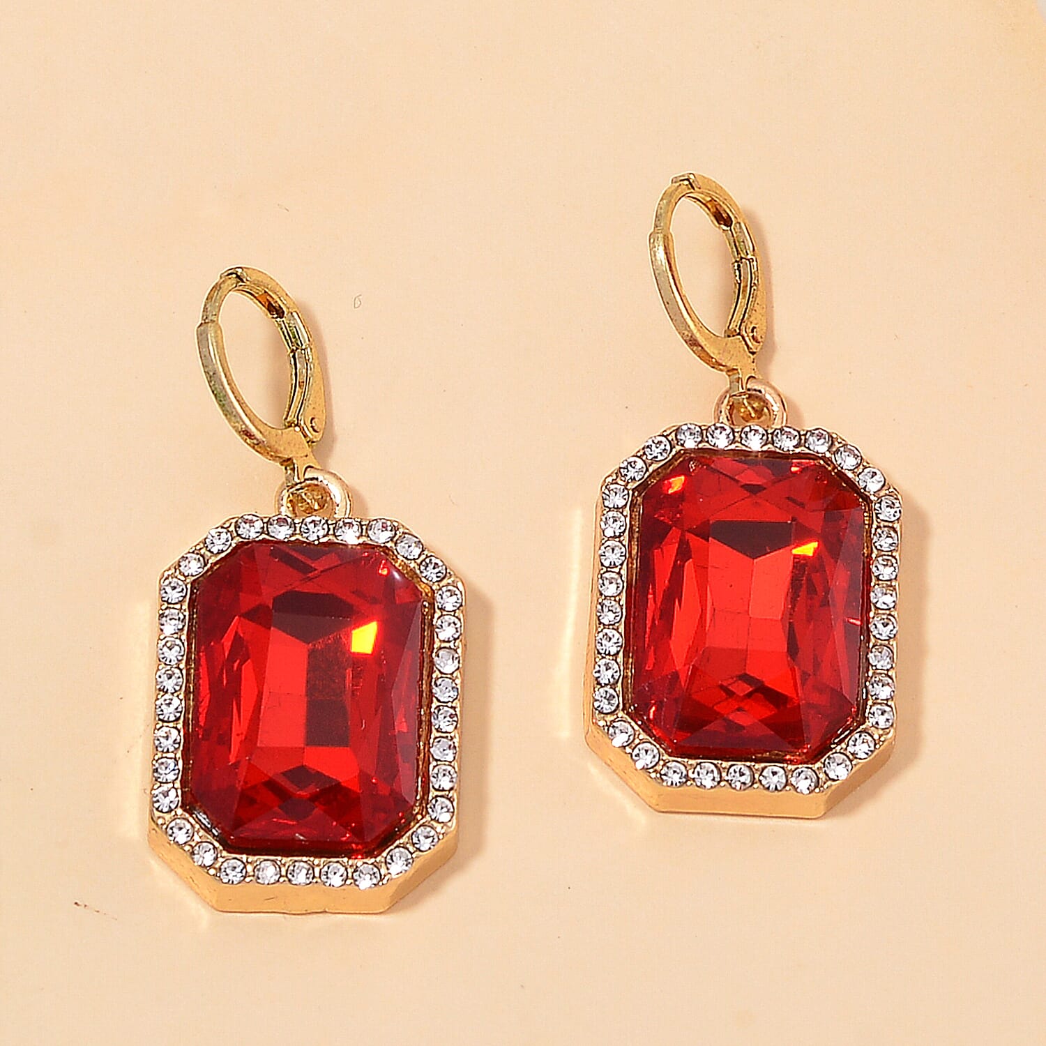 Red Glass and White Crystal Earring