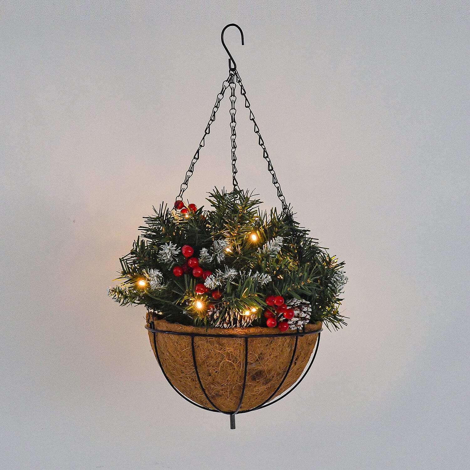 Lush Hanging Basket Decoration 77 Tips with Pinecones and Red Berries Lush Hanging Basket Decoration 77 Tips with Pinecones and Red Berries