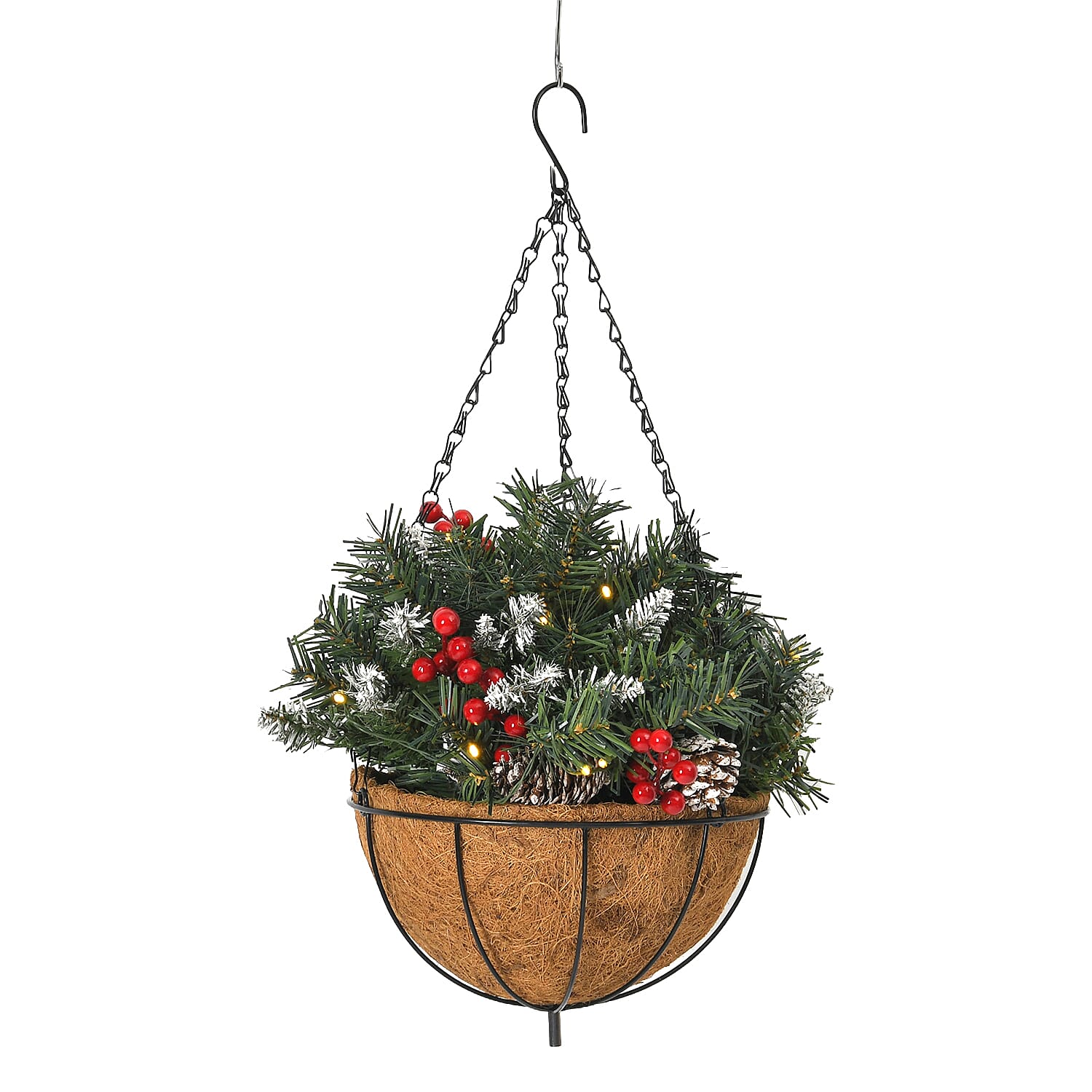 Lush Hanging Basket Decoration 77 Tips with Pinecones and Red Berries Lush Hanging Basket Decoration 77 Tips with Pinecones and Red Berries