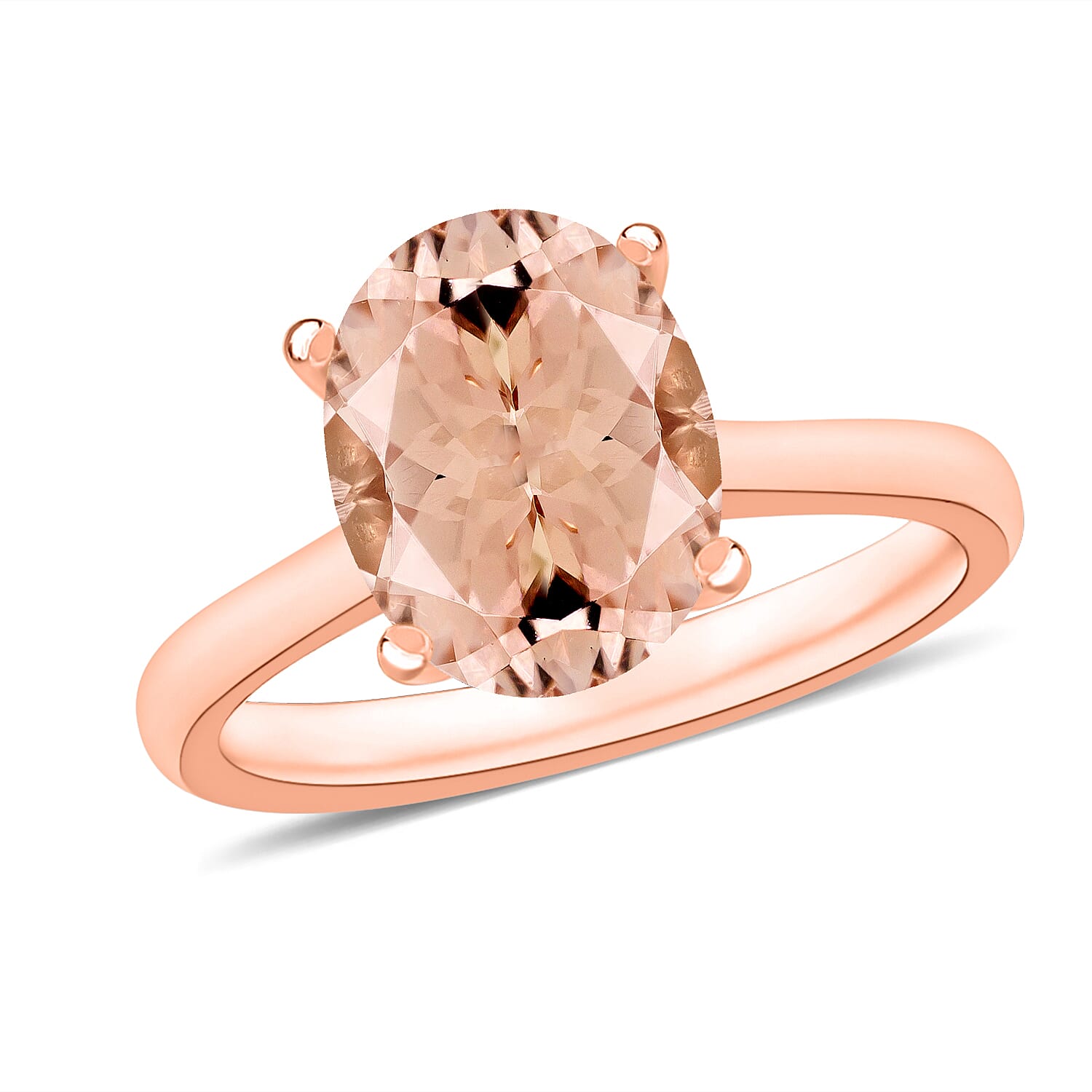Morganite Solitaire Ring in 18K Vermeil Rose Gold Plated Sterling Silver 2.11 Ct.