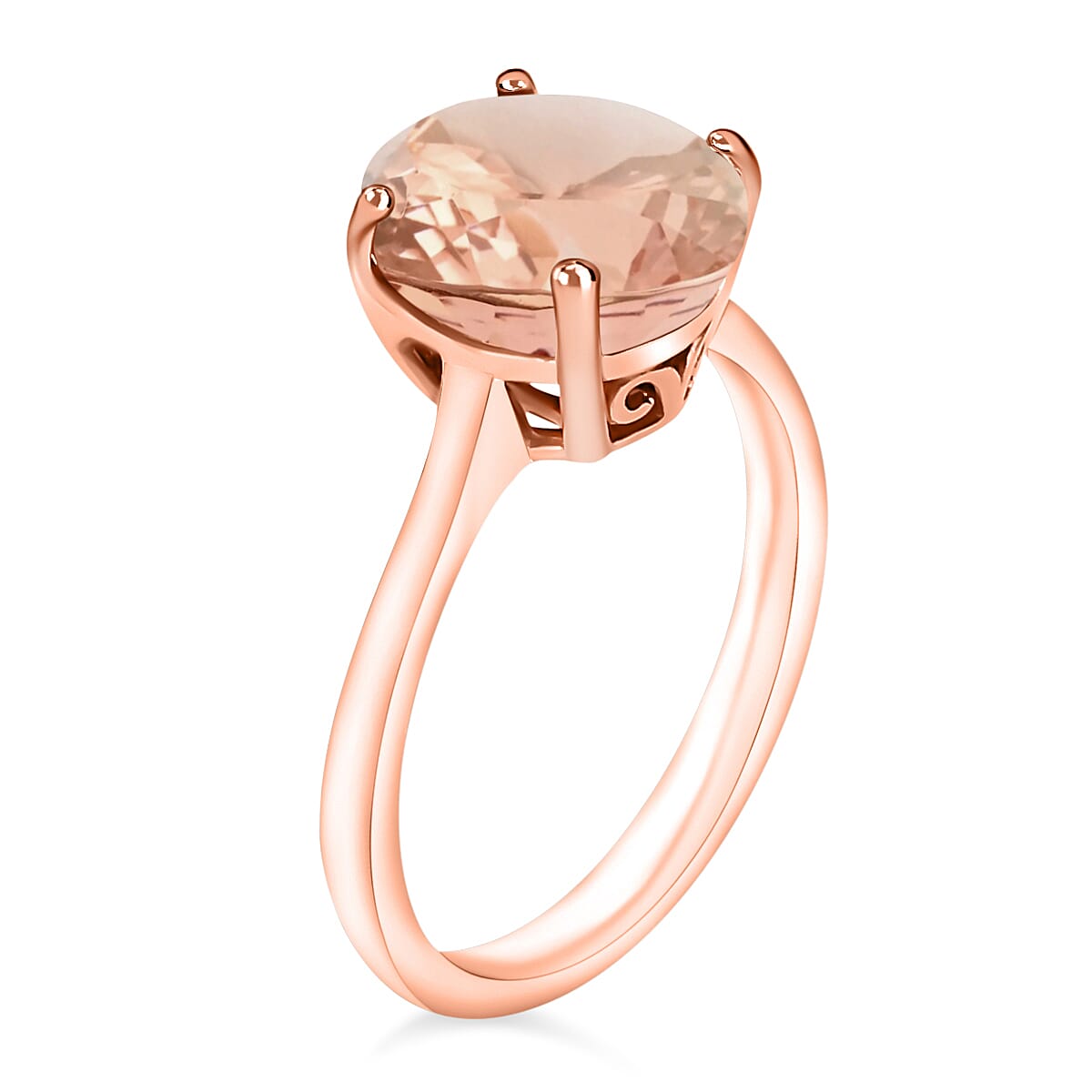 Morganite Solitaire Ring in 18K Vermeil Rose Gold Plated Sterling Silver 2.11 Ct.