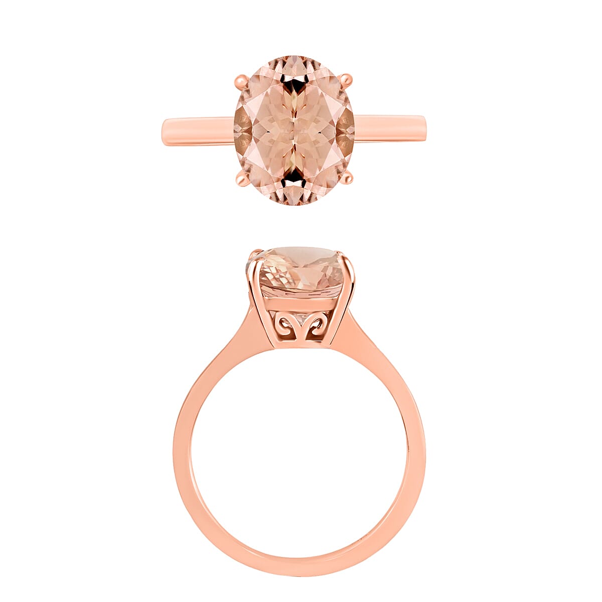 Morganite Solitaire Ring in 18K Vermeil Rose Gold Plated Sterling Silver 2.11 Ct.