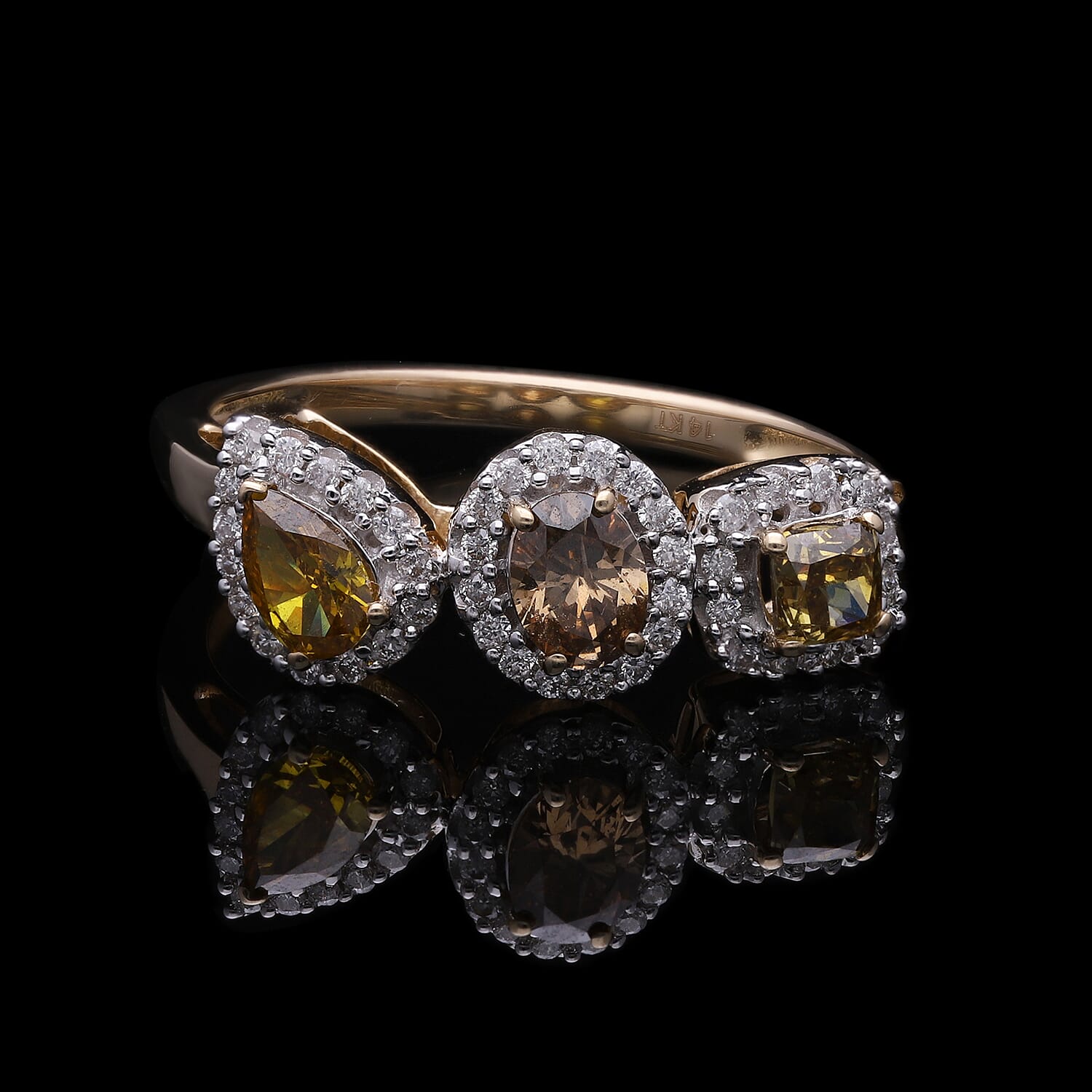 NY Closeout - 14K Yellow Gold - The Shades of Argyle (Champagne Diamond, Natural Yellow Diamond, White Diamond) Ring  (I1-I2) Clarity 1.37 Ct.