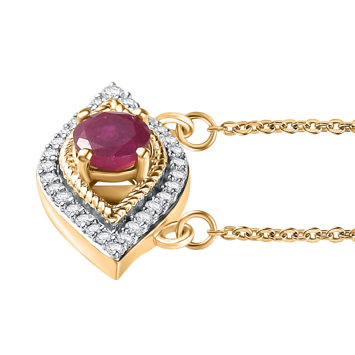 African Ruby & Natural Zircon Eye Necklace (Size - 20) in 18K Yellow Gold Vermeil Plated Sterling Silver 1.20 Ct.