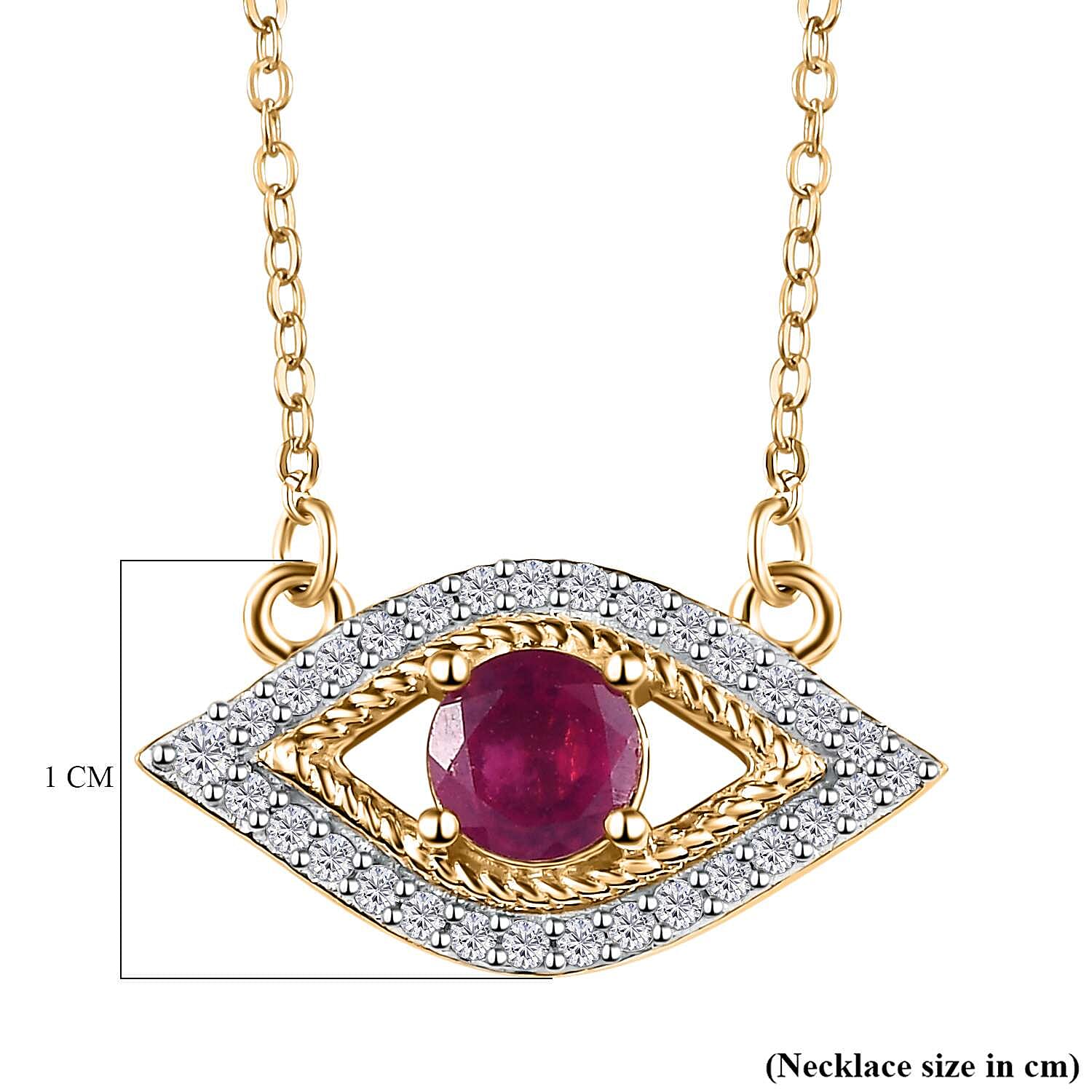 African Ruby & Natural Zircon Eye Necklace (Size - 20) in 18K Yellow Gold Vermeil Plated Sterling Silver 1.20 Ct.