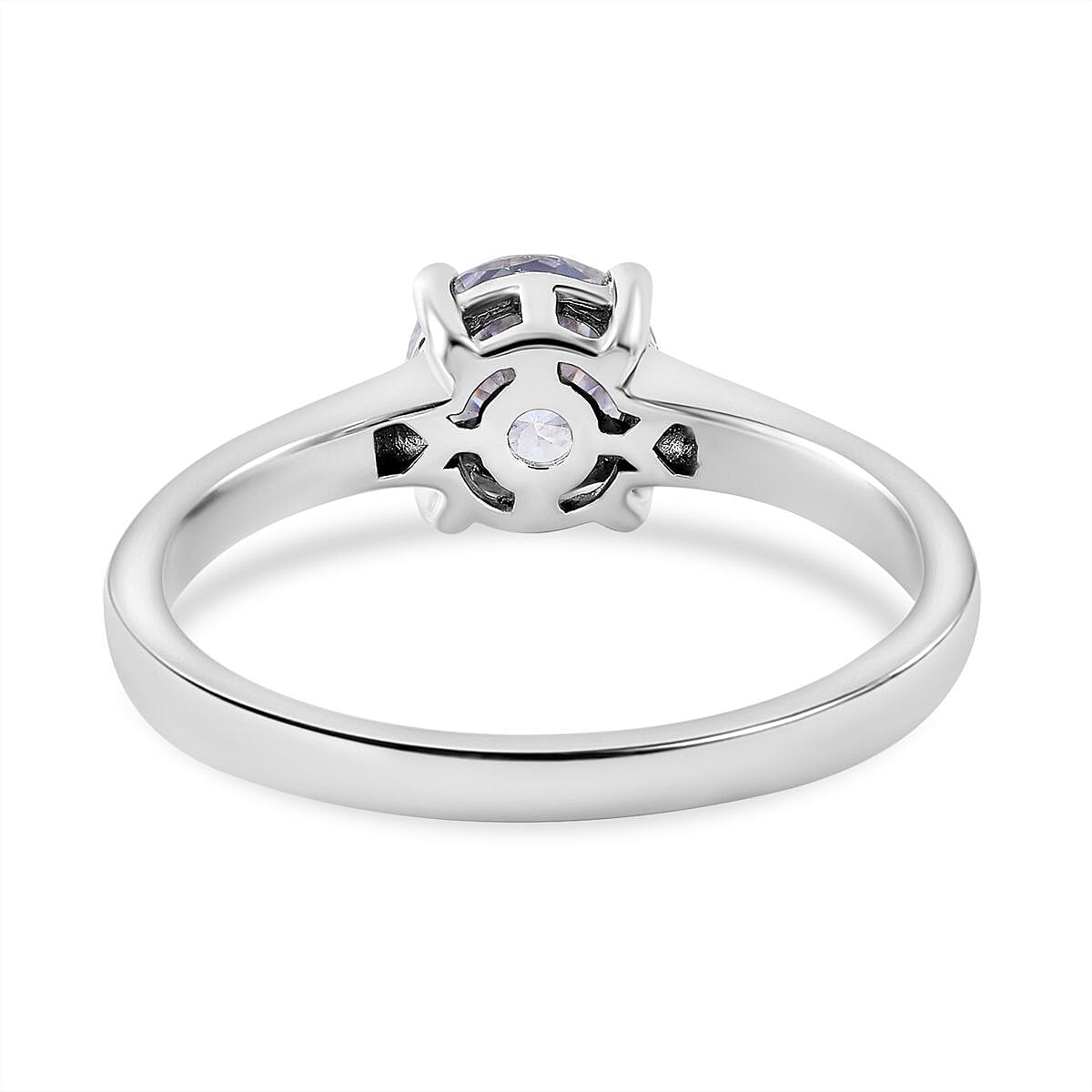 Dichroic Mist Moissanite Solitaire Ring in Rhodium Overlay Sterling Silver