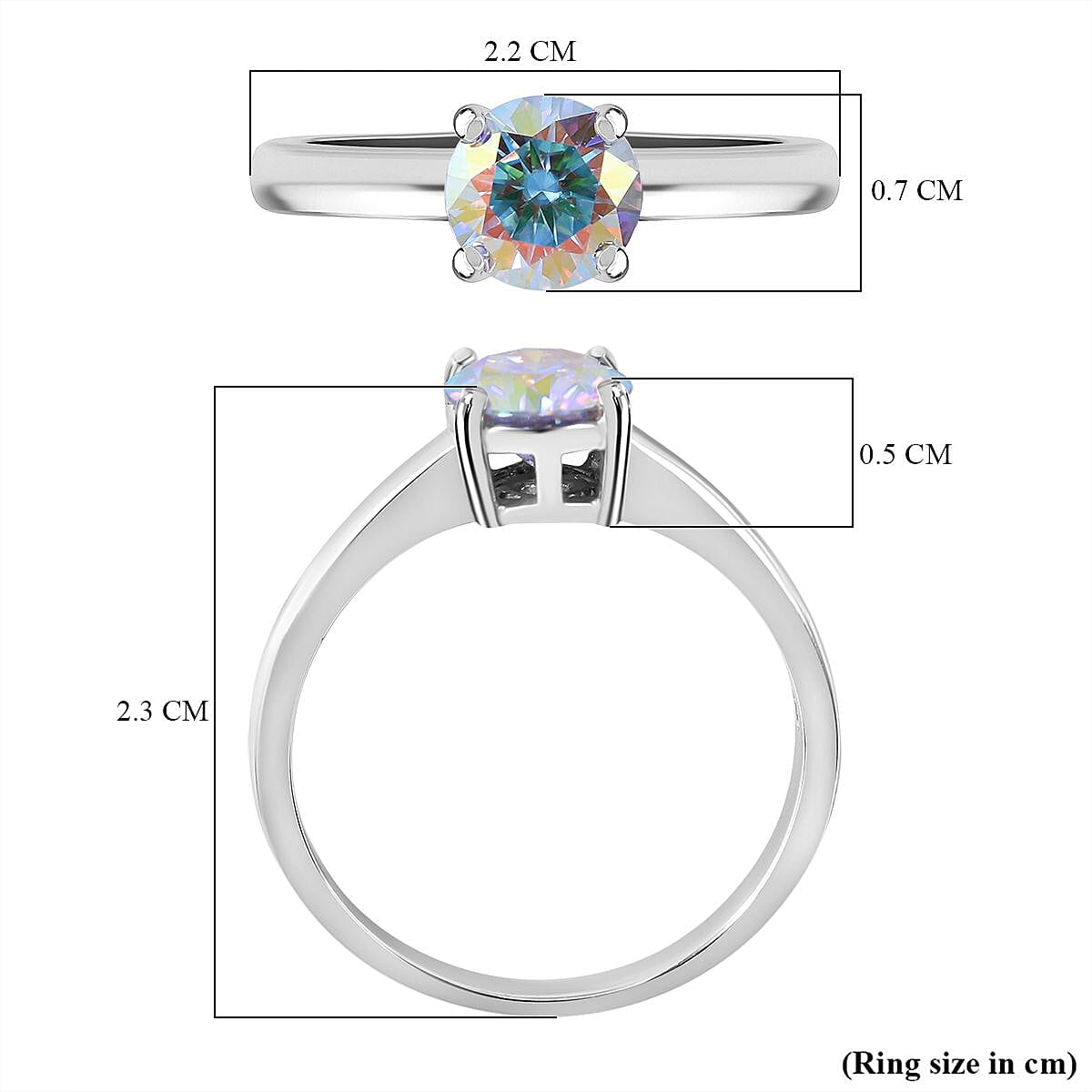 Dichroic Mist Moissanite Solitaire Ring in Rhodium Overlay Sterling Silver