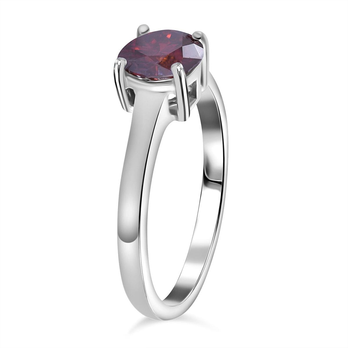 Luxury Red Moissanite Solitaire Ring in Rhodium Overlay Sterling Silver