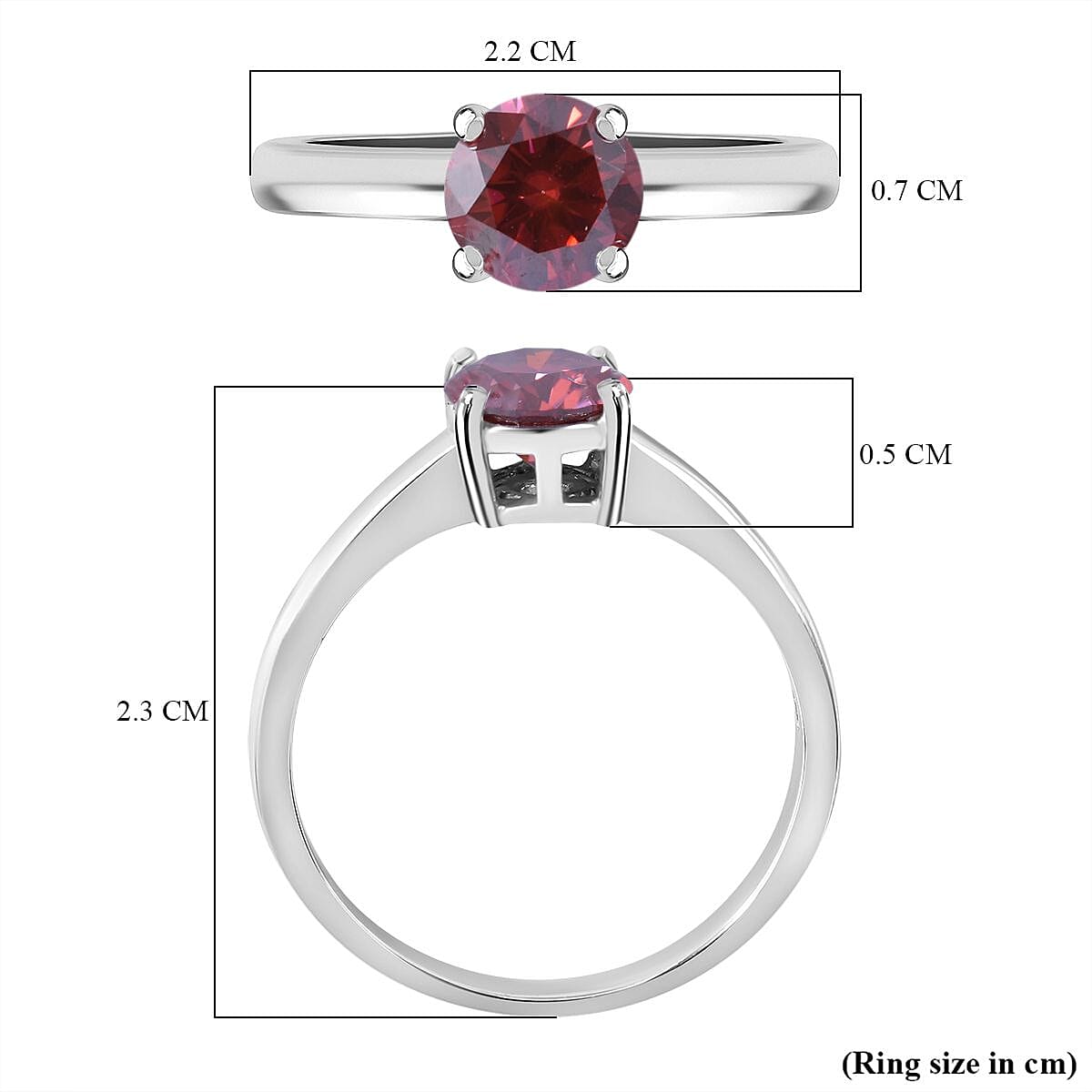 Luxury Red Moissanite Solitaire Ring in Rhodium Overlay Sterling Silver