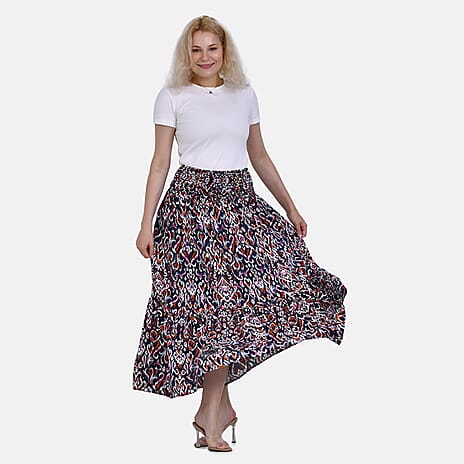 TAMSY 100% Viscose Elastic Waist Summer Floral Print Maxi Skirt (One Size) - Pink