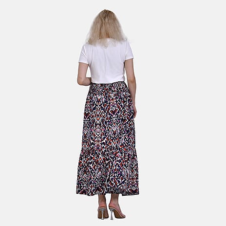 TAMSY 100% Viscose Elastic Waist Summer Floral Print Maxi Skirt (One Size) - Pink